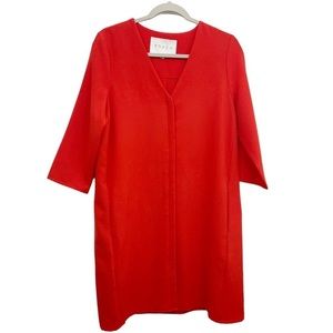 FRNCH Shift Dress M Short Sleeve Snap Front Pockets Pepper Red Orange